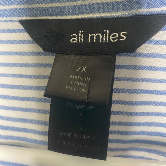 Ali Miles Tunic Top Womens 2X Blue Striped Button Front  3/4 Sleeves Lagenlook C - Picture 2 of 16